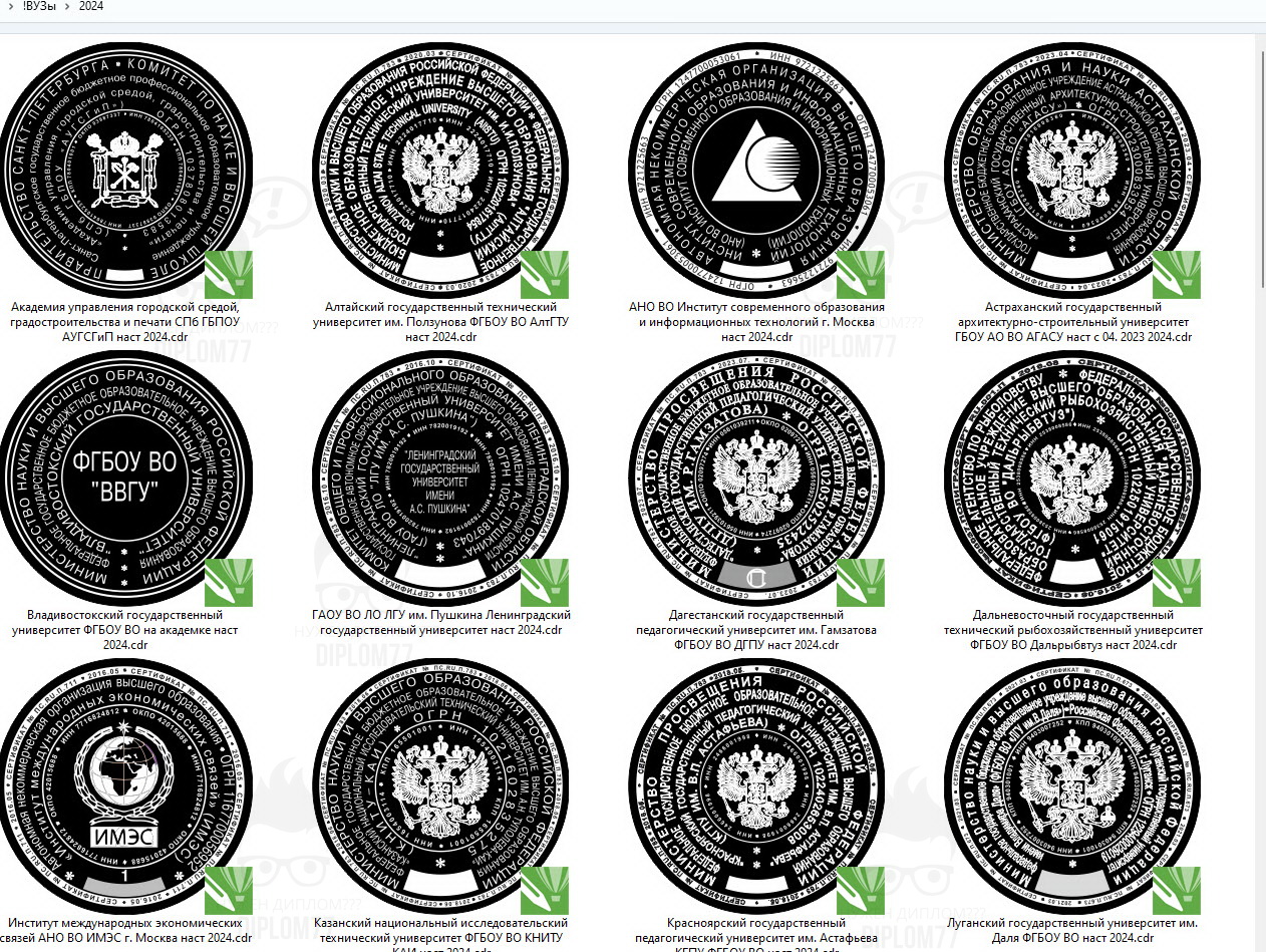Негативы печатей ВУЗов за 2024 год